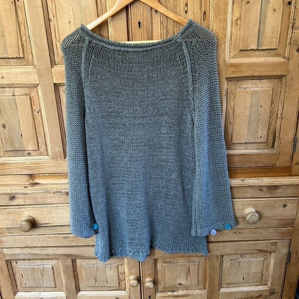 b - Sharp Medium Gray Knit Sweater Puff Balls Chunky - Picture 8 of 13
